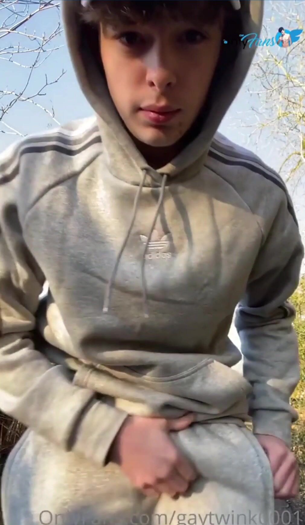 Tracksuit twink jerks his cock