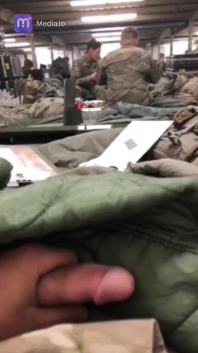 Young soldier strokes hard in barracks