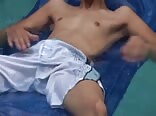 Twink poolside selfsucks with dildo